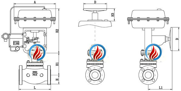 ZJHBW-P/M气动保温调节阀、夹套保温气动调节阀 (外形尺寸图)
