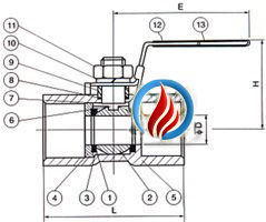 一片式球阀 (内螺纹球阀) 结构图